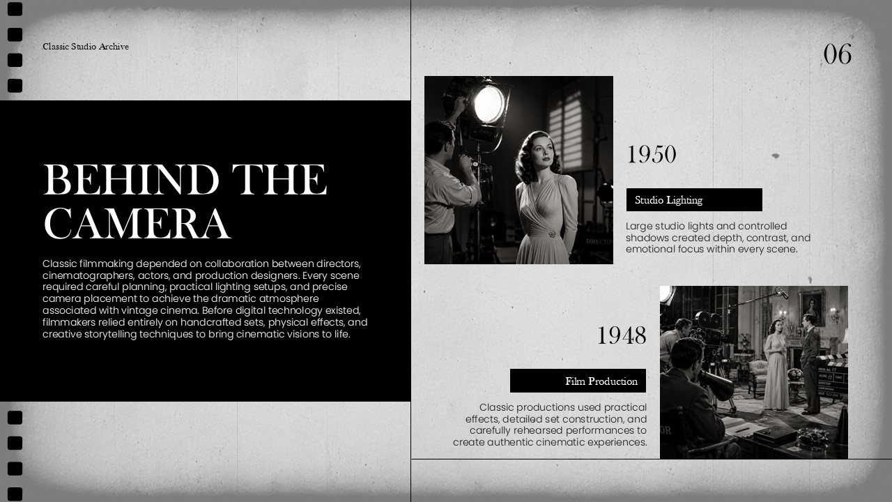 Old Movie Intro Style Template - Behind the Camera split-panel slide