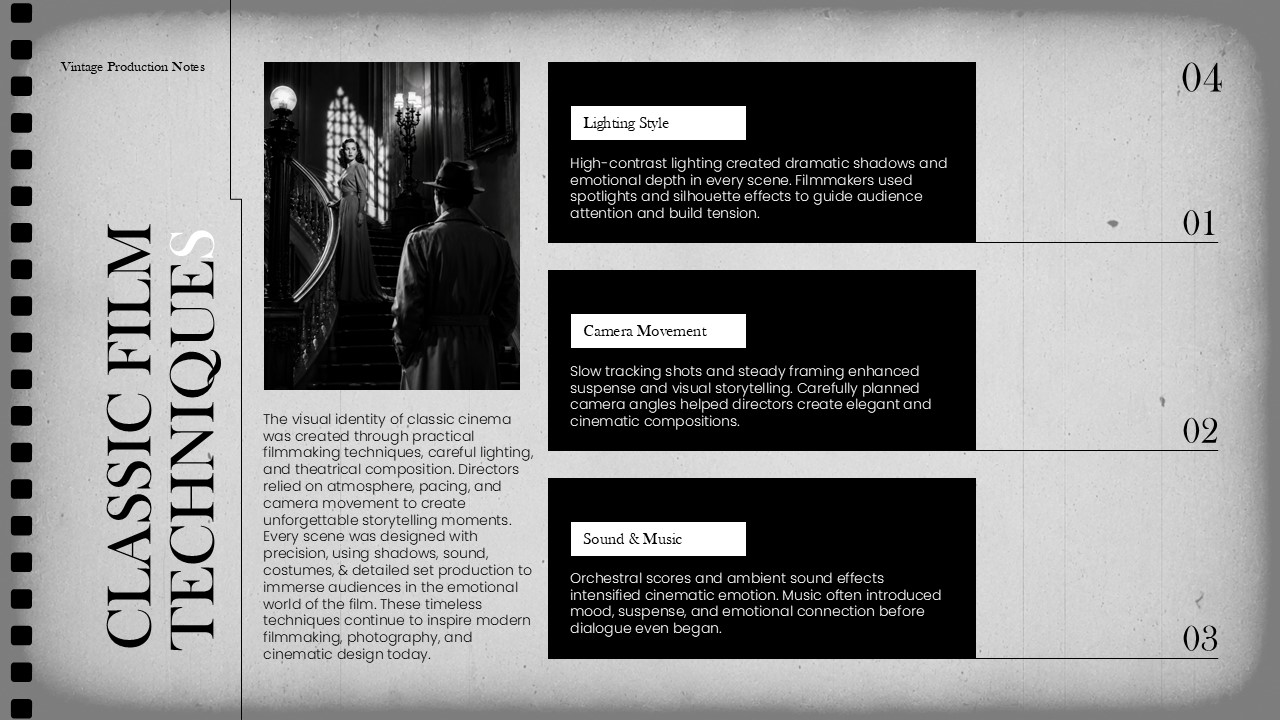 Old Movie Intro Style Template - Classic Film Techniques numbered slide