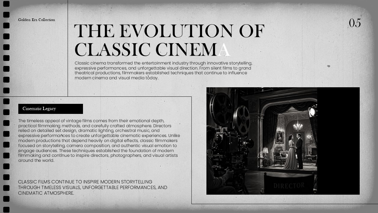 Old Movie Intro Style Template - Evolution of Classic Cinema slide