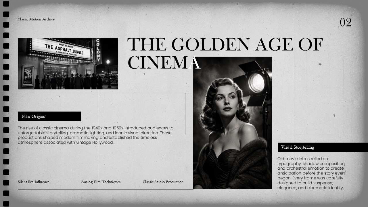 Old Movie Intro Style Template - Golden Age of Cinema slide