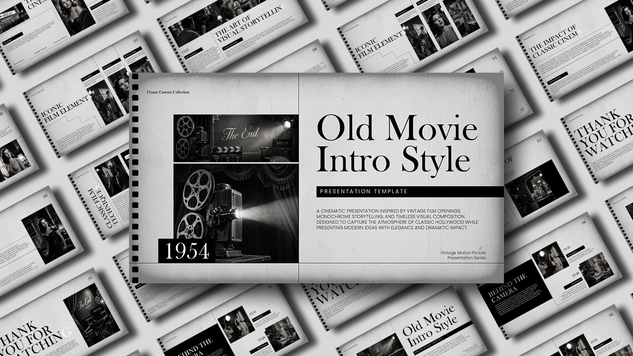 Old Movie Intro Style Template - full slide collection preview