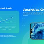 Phone Mockups Analytics Overview Slide - multi-series line chart card beside a landscape phone mockup on teal gradient