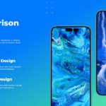 Phone Mockups Comparison Layout Slide - two offset staggered phones right, before-and-after feature text left