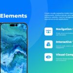 Phone Mockups Design Elements Slide - dual stacked phones left, three icon feature rows right on gradient background