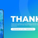 Phone Mockups Thank You Slide - oversized THANKS headline beside a single phone mockup on blue-teal gradient