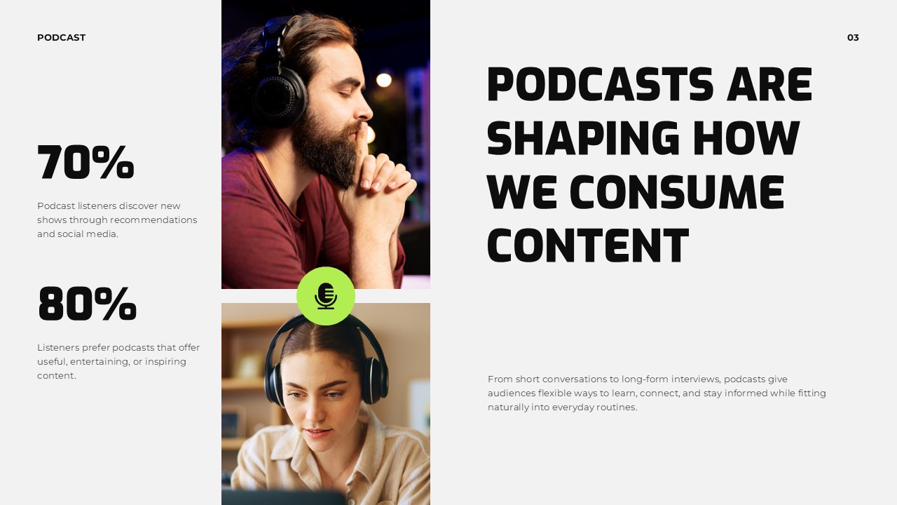 Podcast Episodes Reach Overview Template - staggered photo grid with 7,456,821+ impact statistic