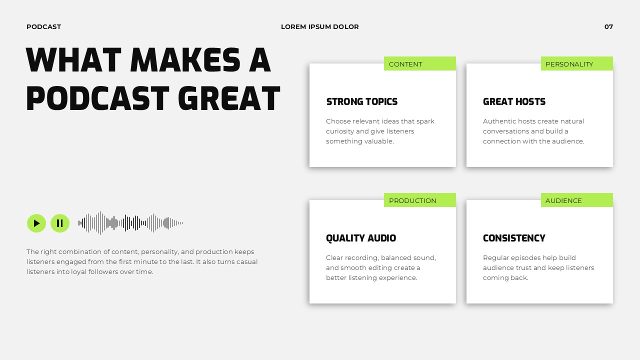 Podcast Power of Conversation Template - asymmetric editorial collage with overlapping photos and green tags