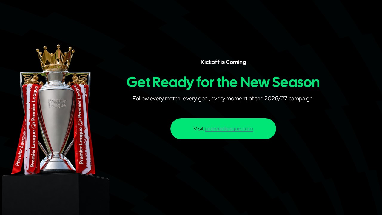Premier League 2026 CTA Template - Close your presentation with a bold new season call to action slide