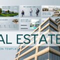 Real Estate Template - Minimalist cover slide with modern white houses and bold teal headline typography
