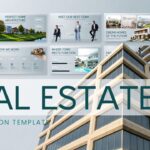 Real Estate Template - Minimalist cover slide with modern white houses and bold teal headline typography