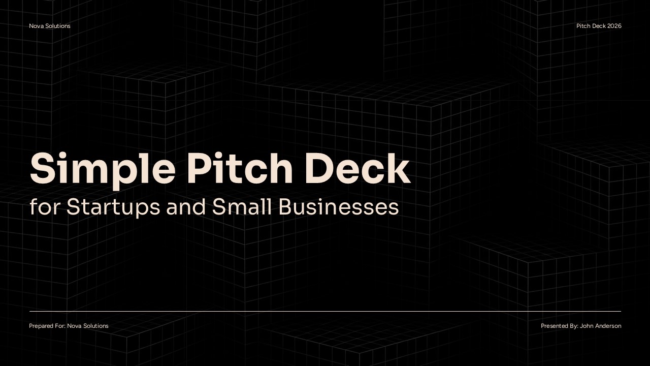 Simple Pitch Deck Template - Executive summary slide with two-column layout, feature cards, and mission statement