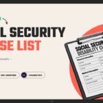 Social Security Disease List Template - Blue Book explainer slide with two key stats and navy curved info panel