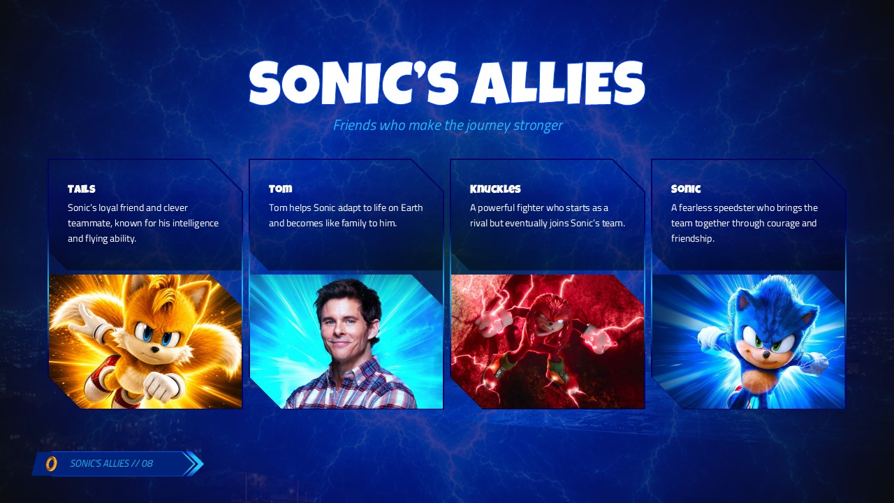 Sonic the Hedgehog Allies Roster Template - Team lineup slide to introduce Sonic's key allies and companions