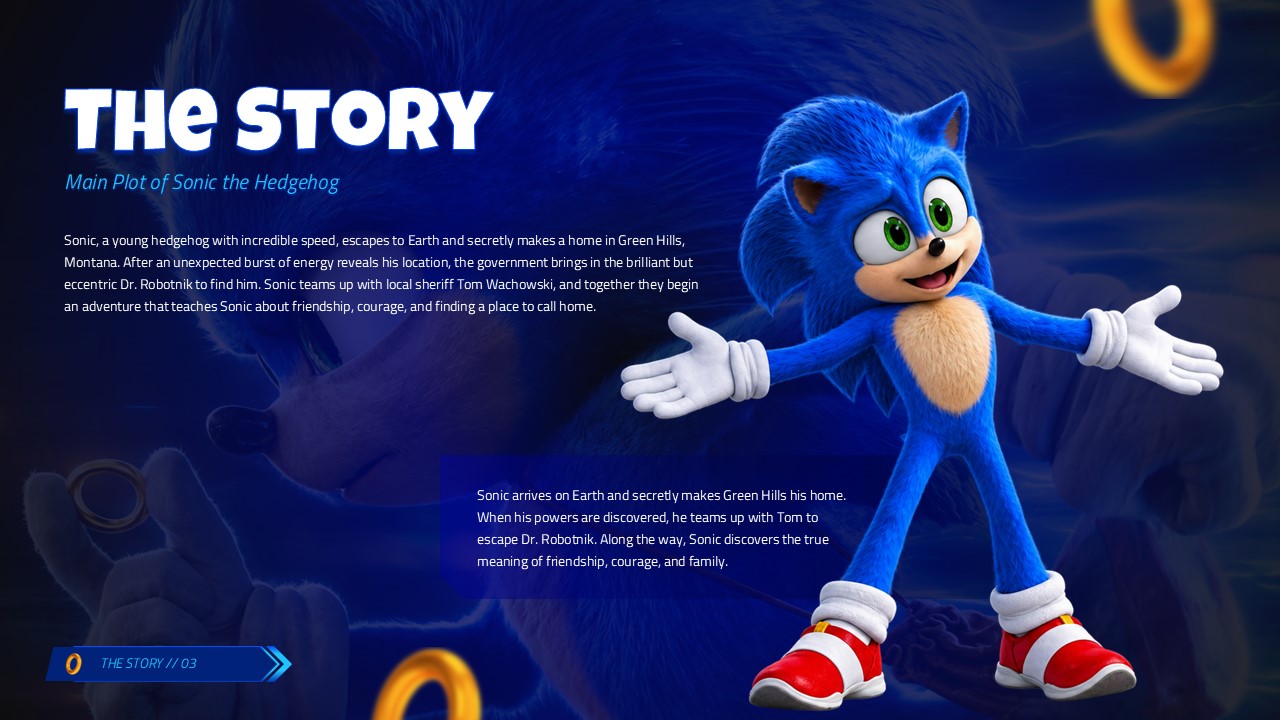 Sonic the Hedgehog Story Synopsis Template - Powers slide to showcase Sonic's speed and abilities