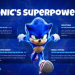 Sonic the Hedgehog Superpowers Infographic Template - Skills stat slide with four ability cards and percentage bars