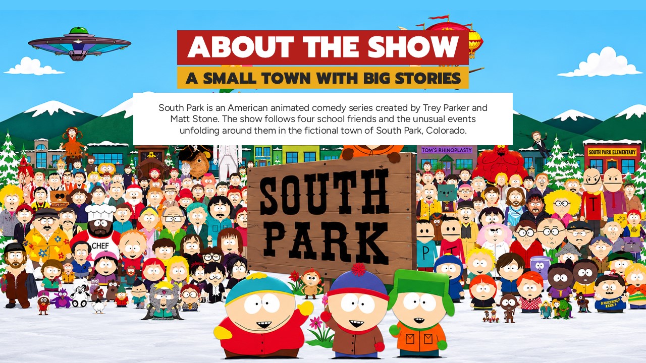 South Park About the Show - Overview slide with town panorama