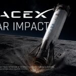 SpaceX Lunar Impact Template - 2x2 KPI card grid with cyan metric values, icons, rocket and moon illustrations