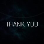 SpaceX Lunar Impact Thank You Template - minimalist black closing slide with teal nebula glow and white centered text