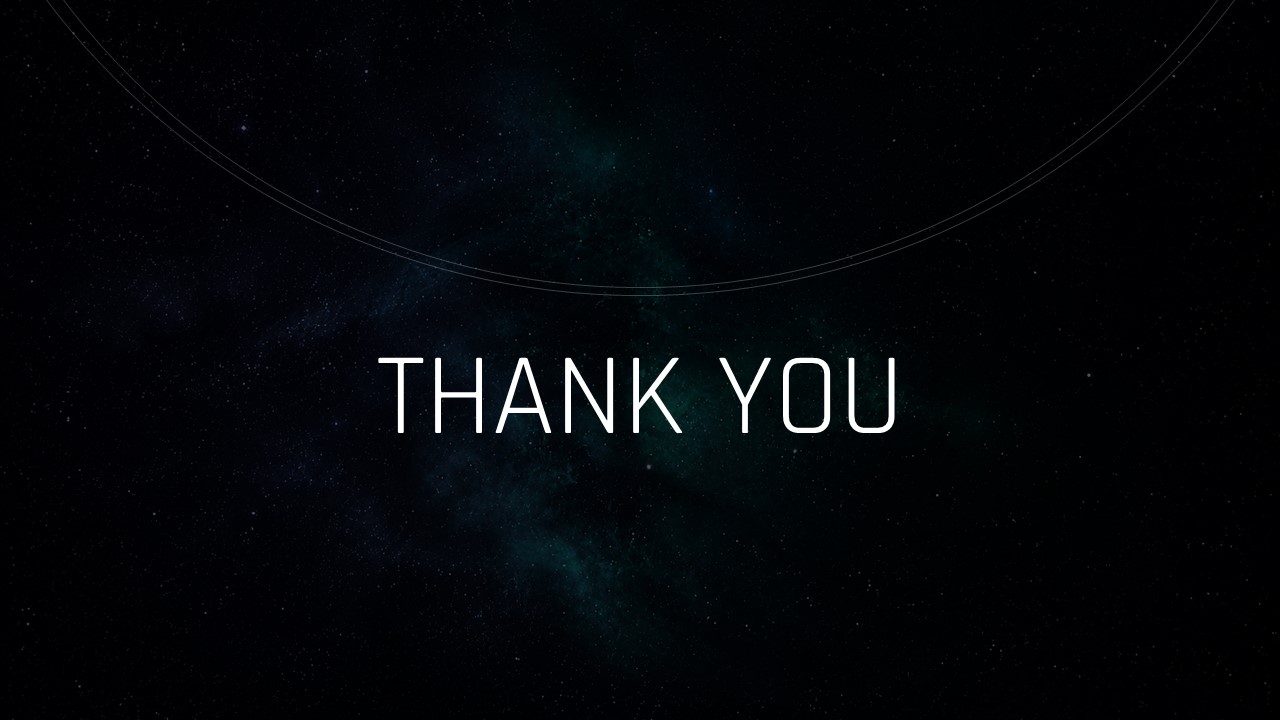 SpaceX Lunar Impact Thank You Template - minimalist black closing slide with teal nebula glow and white centered text