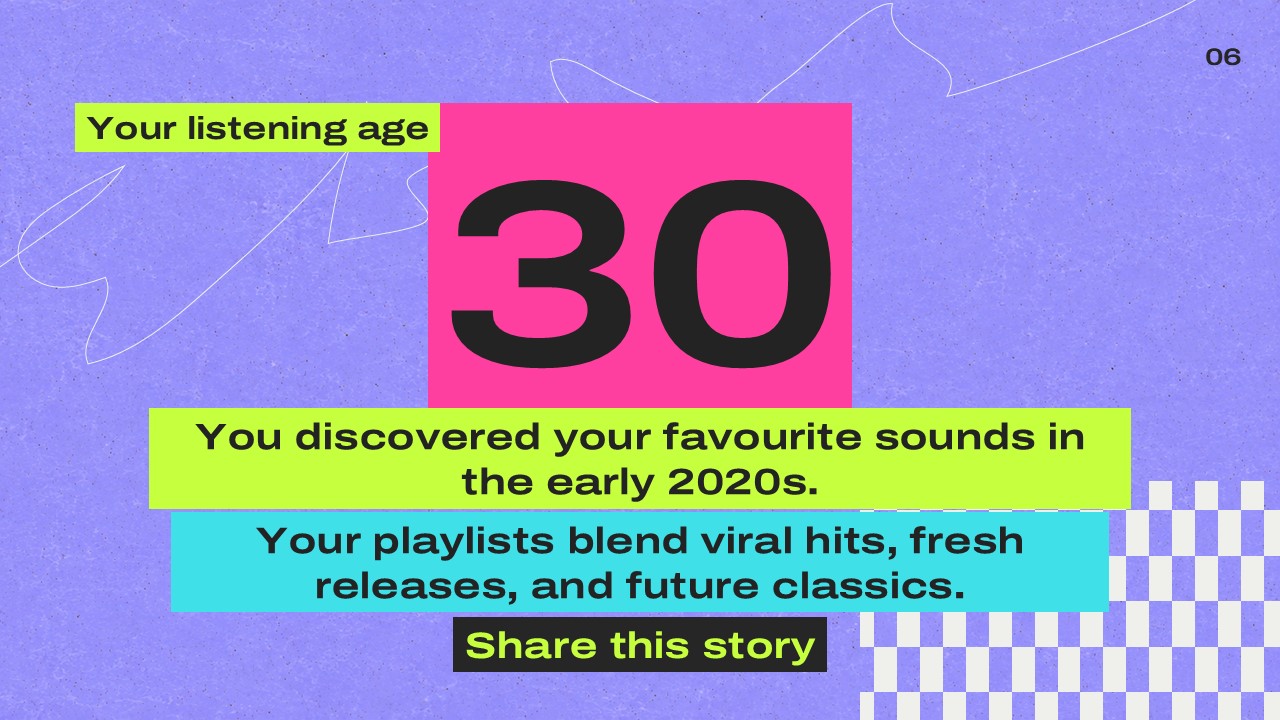 Spotify Wrapped 2026 Template - Listening age insight slide
