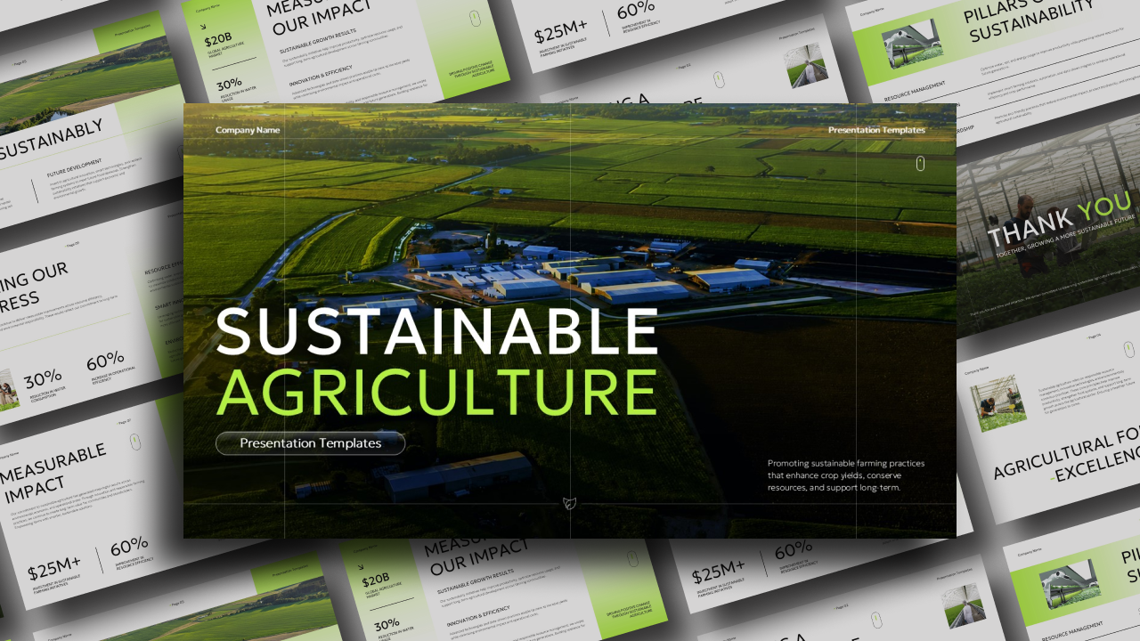 Sustainable Agriculture Google Slides PowerPoint Template - Full 11-slide preview showcasing green and white design system