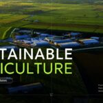 Sustainable Agriculture Template - Cinematic aerial farm cover slide with bold white and lime green headline
