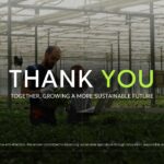 Sustainable Agriculture Thank You Template - Cinematic greenhouse closing slide with white and lime green typography