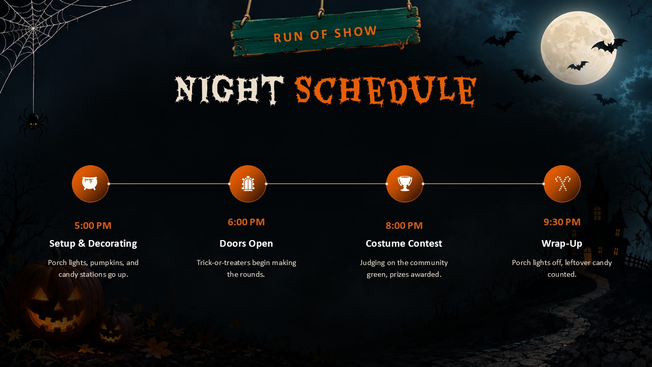 Halloween Night Schedule - Horizontal Timeline Slide