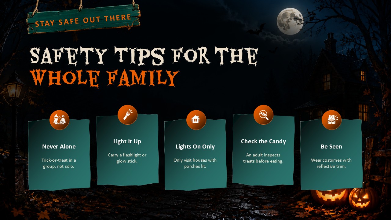 Halloween Safety Tips - Five Family Safety Cards Slide