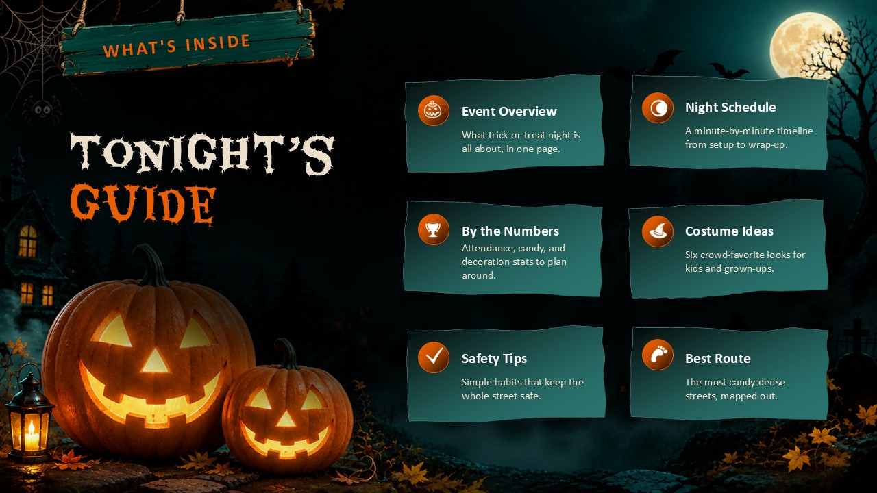 Halloween Tonight's Guide - Table of Contents Slide