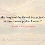 Constitution Day Template - Closing quote slide featuring the U.S. Constitution Preamble over a golden Capitol and flag background