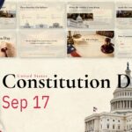 Constitution Day Template - Multi-slide preview with parchment design, American flag, and Sep 17 date callout