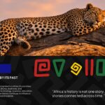 Africa History Template - Africa Today closing slide with leopard sunset photo, summary text, and inspirational pull quote