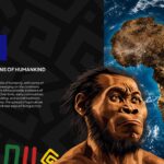 Africa History Template - Cradle of Humanity slide with hominid ancestor illustration and gold cracked-earth Africa map