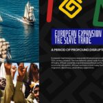Africa History Template - European Expansion slide with tall ships and resistance crowd photos, dark two-column layout