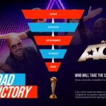 Americas Got Talent Show Final Spotlight Closing Template - Full-bleed performer photo with dual-color title banner and three-point motivational tagline bar