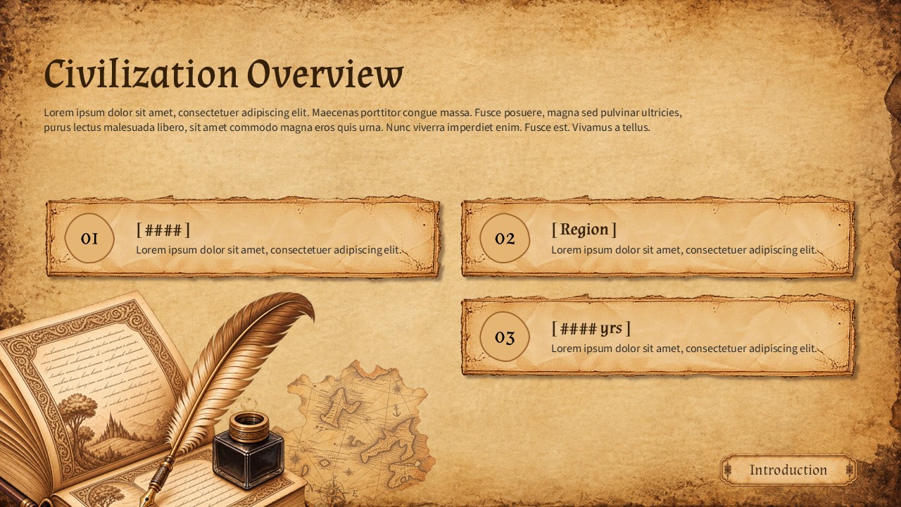 Ancient Civilization Template - Overview slide to present key facts like population, region, and civilization duration
