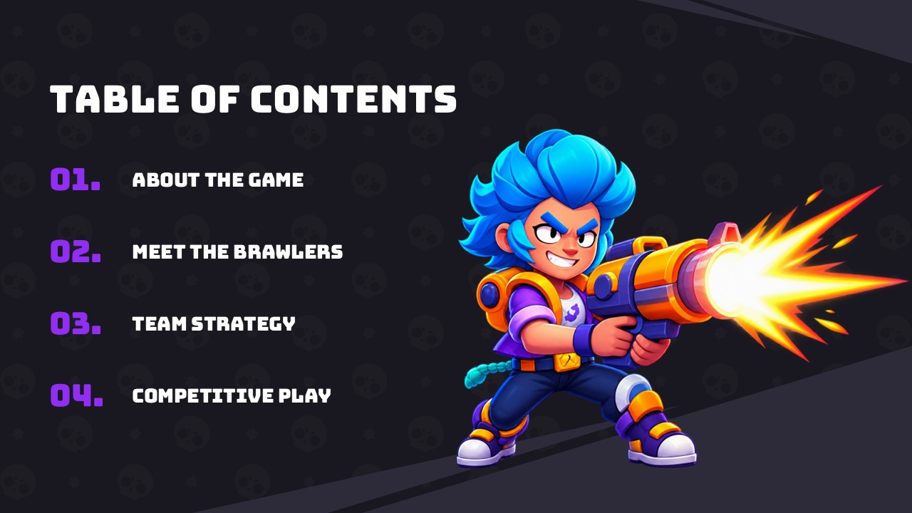 Brawl Stars Template - About the game slide with smartphone mockup and bullet point overview