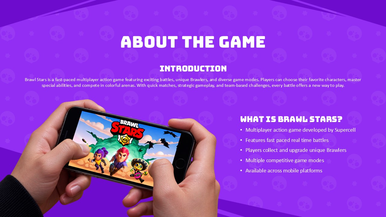 Brawl Stars Template - Meet the Brawlers slide with five color-coded character class cards