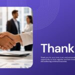 Thank You Template - Purple closing slide with business handshake photo and warm appreciation message