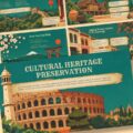 Cultural Heritage Preservation Template - 8-slide fan preview with Colosseum, pyramids, torii gate, and temple illustrations
