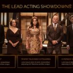 Emmy Awards 2026 Format Changes Template - cast photo with three gold-bordered info cards on dark background below