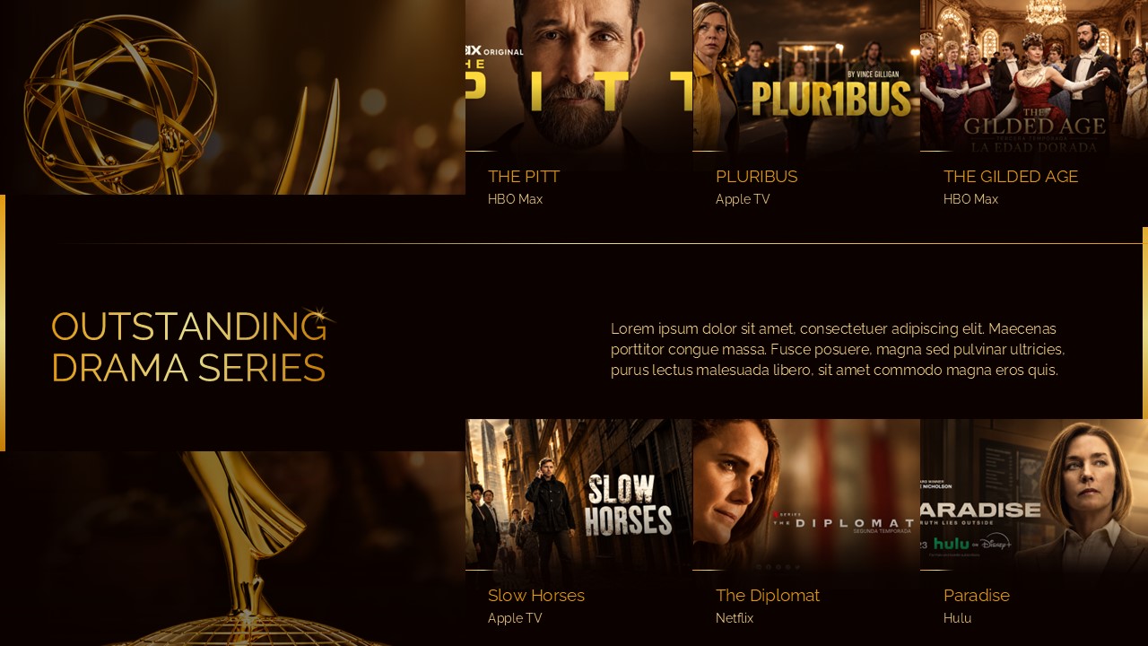 Emmy Awards 2026 Drama Series Template - six nominee posters in two rows with gold category title center band
