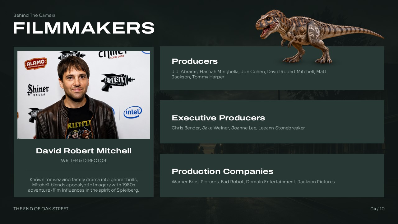 End of Oak Street Filmmakers Template - Director bio, portrait photo, and stacked producer and production company credits
