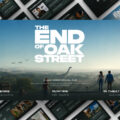 End of Oak Street Template - Cinematic cover slide with hero title, director credit, tagline, and release stats