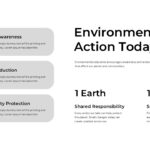 Environmental Education Action Slide - Full-bleed valley landscape with bold 'Our Planet, Our Impact' heading and Explore Impact CTA