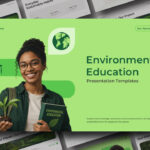 Environmental Education Template - Vibrant lime green cover with smiling educator holding a plant and preview of all 11 slides