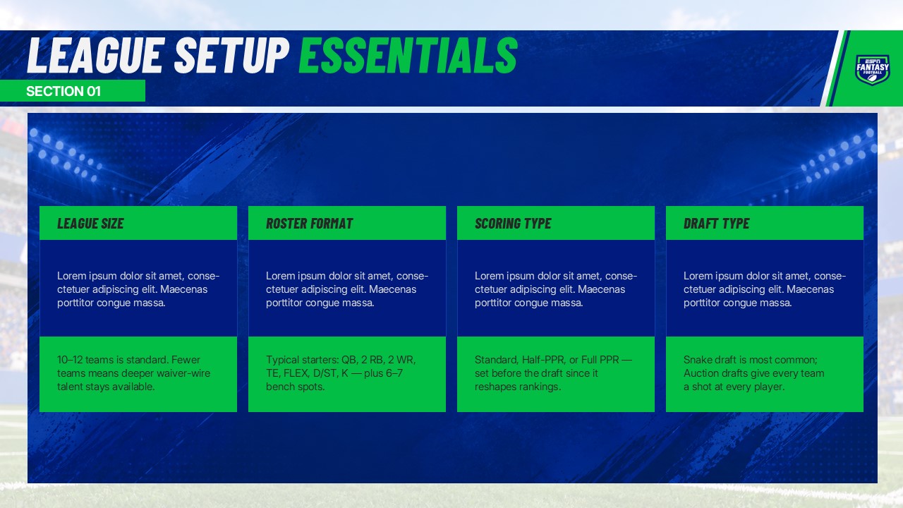 ESPN Fantasy Football Template - draft day strategy comparison list