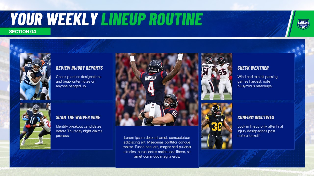 ESPN Fantasy Football Template - waiver wire strategy tips slide