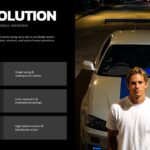 Fast and Furious Template - Evolution timeline slide with three era blocks, date ranges, and cinematic portrait photo